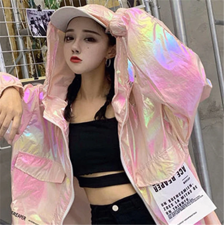 Neploe/куртка-бомбер с капюшоном для женщин Harajuku Свободные Серебристые весенние тонкие куртки хип-хоп негабаритное пальто с длинными рукавами уличная 90412