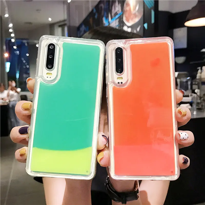 

Luminous Neon Sand Solid color Case For Huawei P30 P30 Pro Lite P20 lite Mate 20 Pro Glow In Dark Liquid Glitter Quicksand Case