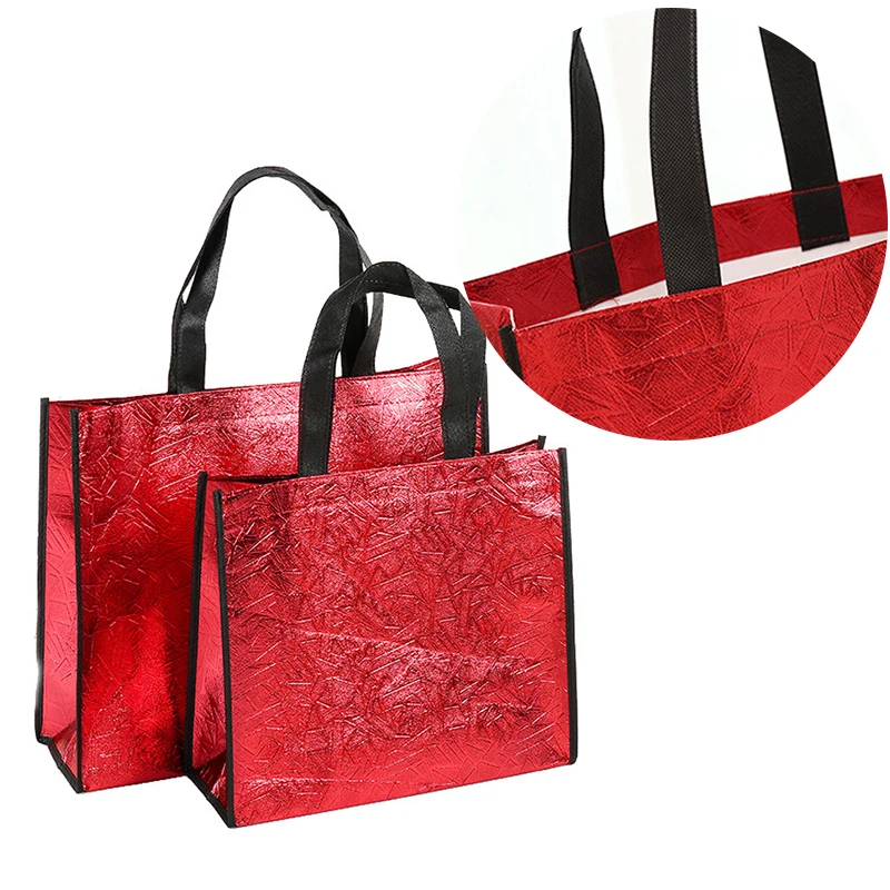 S/L Size Laser Shopping Bag Foldable Eco Bag Large Reusable Shopping Bag Tote Waterproof Fabric Non-woven Bag No Zipper 3