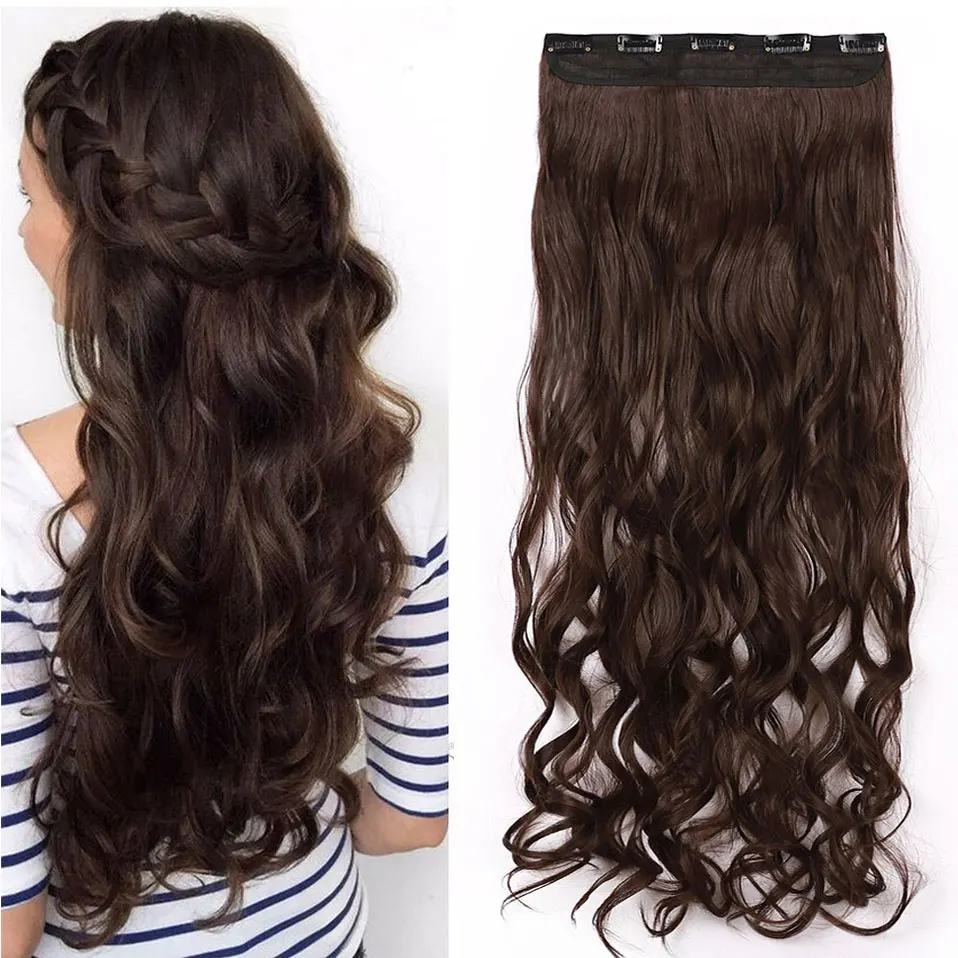  s-noilite Long wavy Clip in One Piece hair Extensions hair synthetic natural hair Black Brown blond