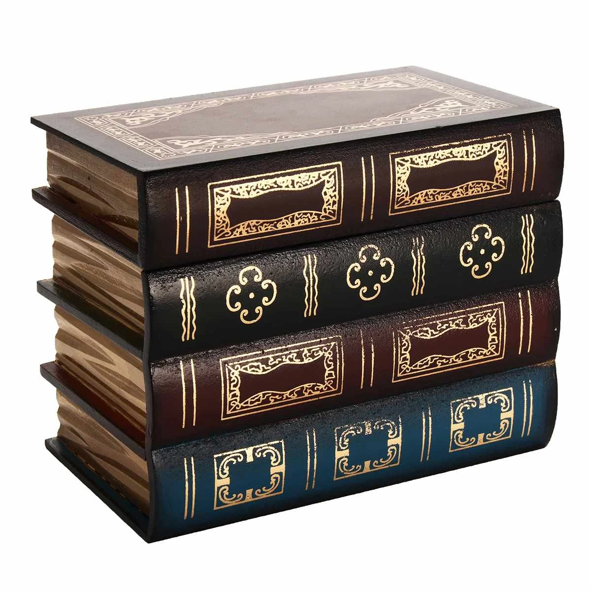  Books Shelf Decor Vintage Secret Storage Box Wooden Cosmetic Jewelry Case Decorative Fake Book Retr