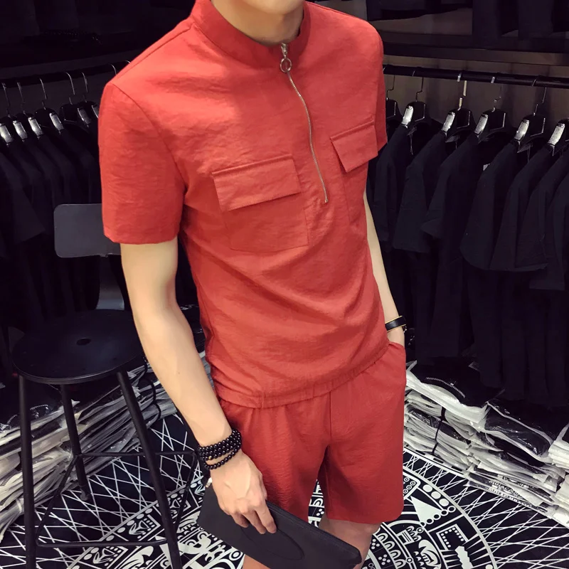 Summer Men Fashion Men Sets High Quality T-Shirt Casual Breathable Short-Sleeve T-Shirt+ Shorts