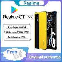 Original Realme GT 5G smart phone 120Hz 6.43'' Super AMOLED Screen Snapdragon 888 Glass Body 4500mAh 65W Super Charge googlePlay