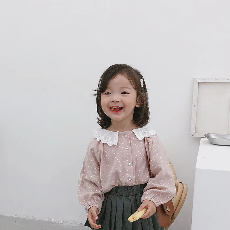 

XINI MOMMY 2020 Polka Dot girls blouses Turn-down Collar Cute Long sleeve shirt Spring Autumn korean girl styles girl blouse