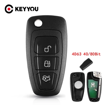 

KEYYOU For Ford Mondeo Focus C-Max 2011 2012 2013 2014 Car Remote Control Key 4D63 Chip 40/80 Bit 3 Buttons 434/433 Mhz FSK