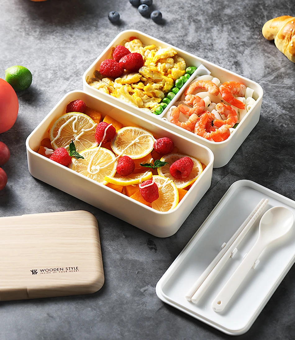 SHAI 1200 мл деревянные ощущения салат Bento Box BPA бесплатно портативный контейнер рабочие студенческие микроволновые двухслойные Ланч-бокс
