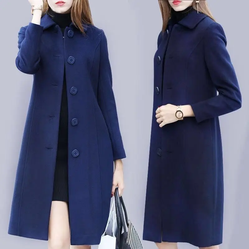 Осеннее и зимнее шерстяное пальто для женщин средней длины Новое однобортное пальто повседневное женское Шерстяное Пальто