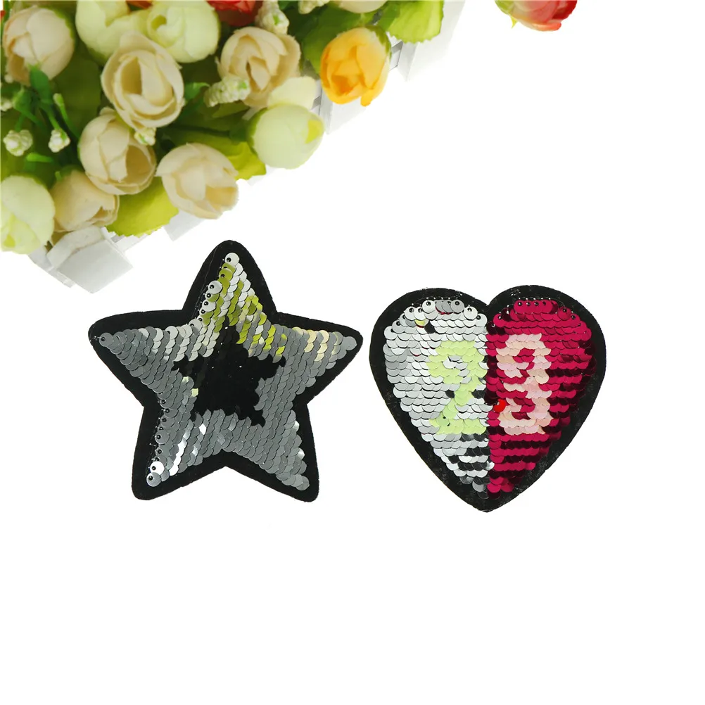 1 PC Patches Clothing Reversible Change Color Sequins tar Love Heart Flip For Clothes DIY Sew On Patch Applique