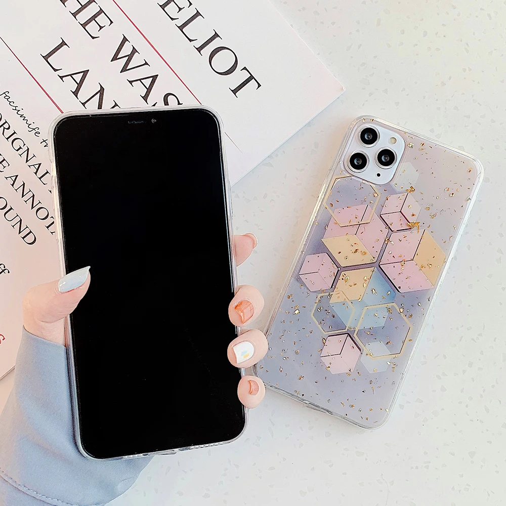 Золотой геометрический чехол для iPhone 12 Mini 11 Pro Max XR X XS 7 8 Plus Мягкий эпоксидный