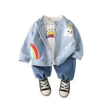 Ropa para bebé y niña, chaqueta a la moda, camiseta, pantalones, conjunto de 3 unids/set, ropa de algodón para niño pequeño, ropa deportiva para niño
