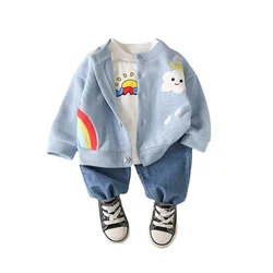 Nova roupa de primavera para meninas e meninos, jaqueta fashion com 3 tamanhos de algodão para crianças pequenas, roupas esportivas para crianças