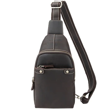 

First Layer Cowhide Sling Bags Rucksack Shoulder Bag Vintage High Quality Cross Body Bag Men Leather Male Chest Backpack