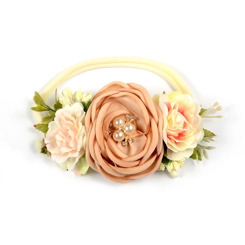 Baby Girl Headbands Nylon Floral Pearl for Newborns Infant Toddler