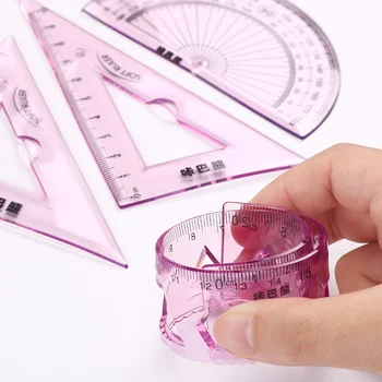 

4pcs Student Stationery Ruler Set Triangle ruler Four-piece soft ruler 20 cm/8 Inch cute ruler kawaii School And Office