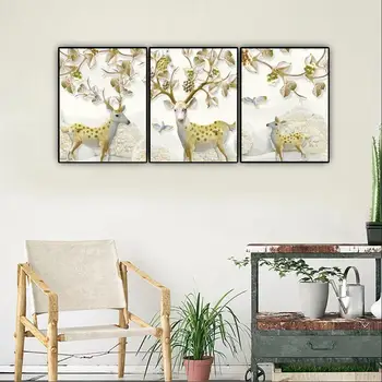 

Laeacco Nordic Light Luxury abstract Gold Deer Leaf Scenery study sitting room office porch hanging painting model room mural