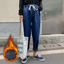 Женские джинсы размера плюс для женщин в стиле бойфренд вельветовые джинсы новые весенние хлопковые черные синие теплые джинсовые штаны шаровары