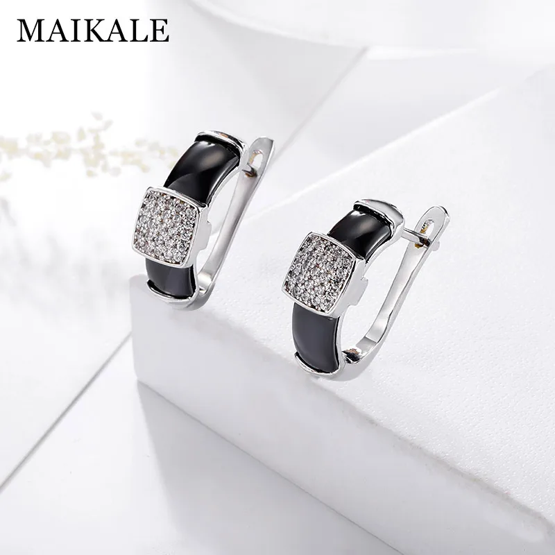Женские простые серьги гвоздики MAIKALE классические квадратные медные и керамические с кубическим цирконием