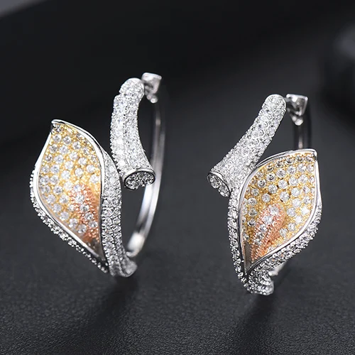 Silver LARRAURI трендовые AAA кубический циркон эффектные большие круглые серьги 3 тона цветок женские свадебные Дубай Свадебные Круглые серьги в форме колец - Окраска металла: Silver