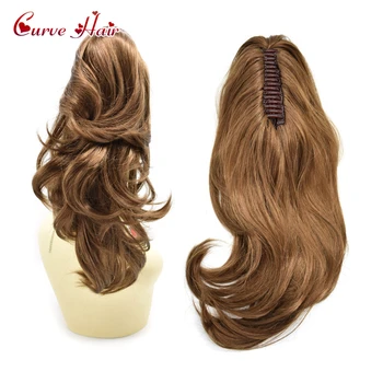 

Ponytail Extension Resistant Synthetic Hair 14" Wavy Claw Clip In/On Hair Extensions Blonde Color Long Thick Extension 150g