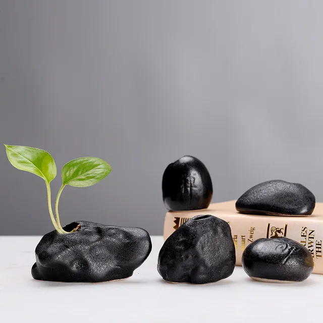 Kreatív Fekete Kis Kő Virág Egyszerű Mini Zen Dekoráció Elrendezés Váza Egyedi