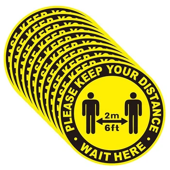 

10 Pcs Social Distancing Floor Decal Stickers Maintain 6 Foot Distance Round Safety Waterproof and Easy Remove Sticker