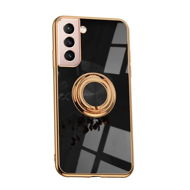 Luxury Ring Case For Samsung Galaxy S21 Plus Note 20 Ultra 10 S21Plus S21Ultra Note20 Note10 Soft Silicone Cover Holder Stand Black