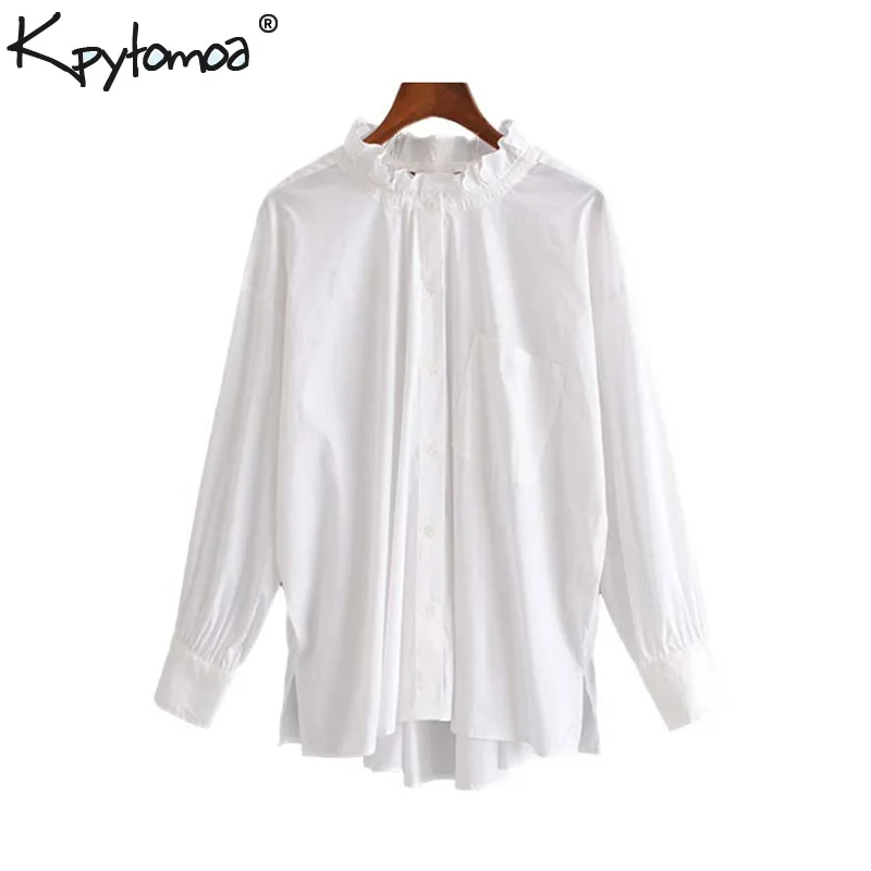 

Vintage Stylish Pockets Oversized Tops Women Blouses 2019 Fashion Ruffled Collar Long Sleeve Back Bow Tie Loose Shirts Blusas