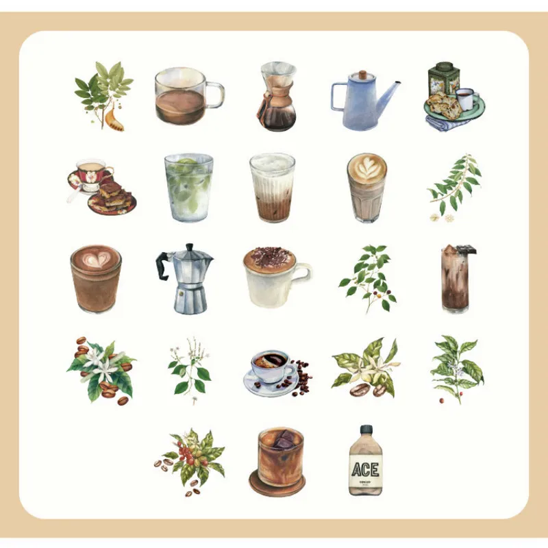 1 Box Cute Stationery Stickers Scrapbooking Diary Kawaii Coffee Plant Stickers Diy Vintage Decorative Stickers School Supplies