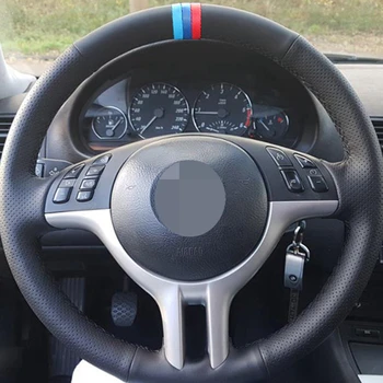 

DIY Customized Black Hige Soft Artificial Leather Car Steering Wheel Covers for BMW E46 E39 325i E53 X3 X5 3 colors stripes