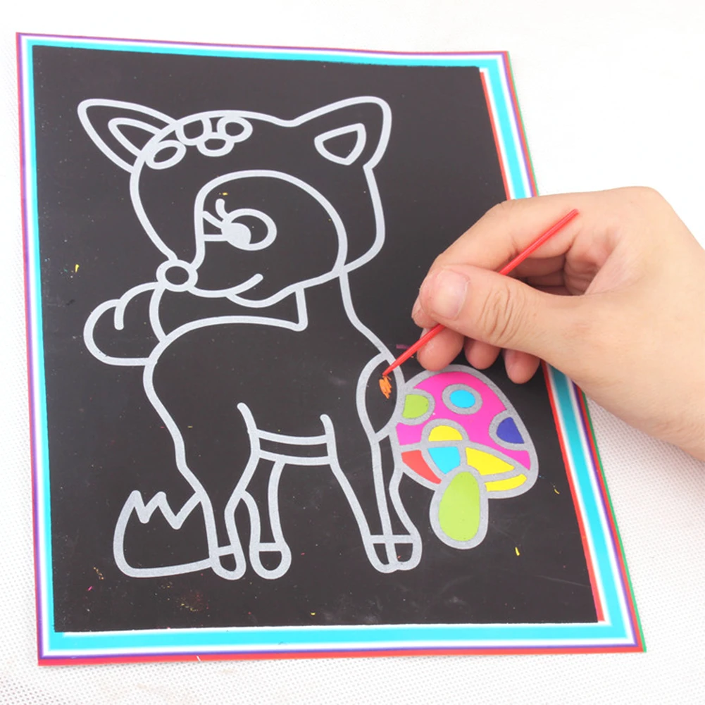 10 Pcs Paper Magic Colorful Stick Kids Craft Art Scratch Painting Drawing