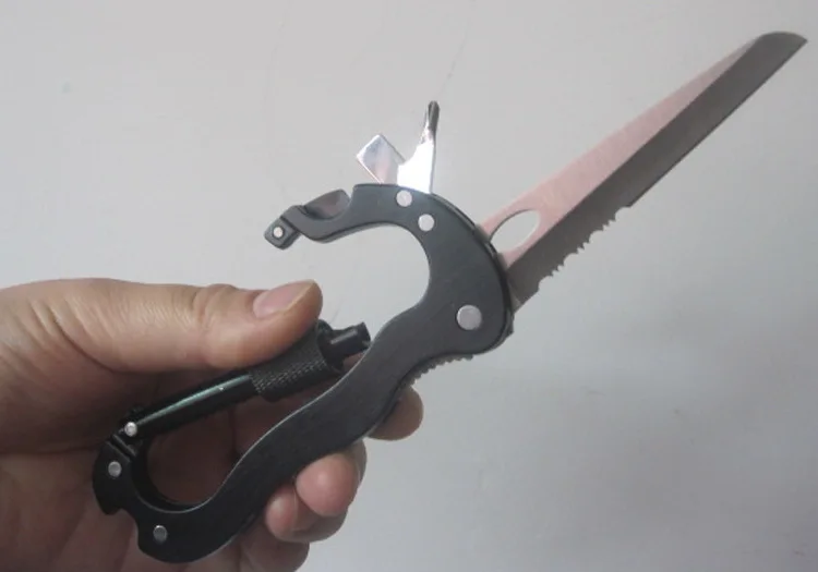 Многофункциональный нож-карабин пять в одном Открытый QuickDraw Buckle Backsaw e d c инструмент d-типа карабин складной нож