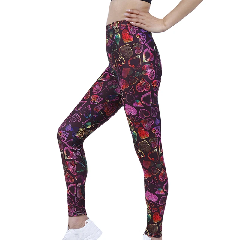 YSDNCHI Brand Fashion Women Pants Summer Colorful Love Printing High Waist Soft Workout Leggings Elastic Gym Sports Leggins compression leggings