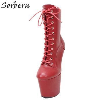 

Sorbern Wine Red Matt Ankle Boots Heelless Hoof Style Unisex Boot More Colors Lace Up Shoe Pole Dance Boot Womens Shoes 43