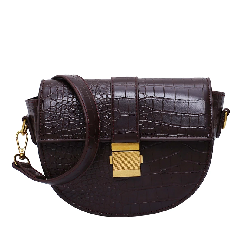

HIFAR Women Crossbody Bag Fashion Crocodile Semicircle Saddle Bags PU Leather Shoulder Bags for female Handbags designer bolsas