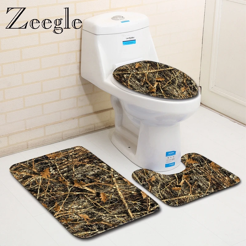 Zeegle Creative Bath Mat Set Non-Slip Solid Bath Mat Bathroom Decor Carpet Toilet Seat Cover Soft Modern Bathroom Shower Mat