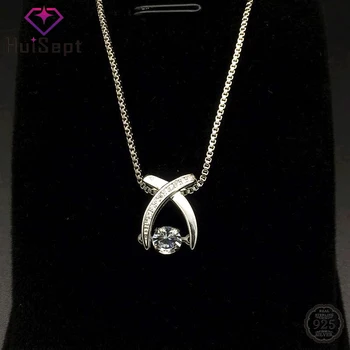 

HuiSept Silver 925 Necklace Jewelry Inlaid AAA Zircon Gemstone Pendant Fashion Ornament for Women Wedding Promise Gift Wholesale