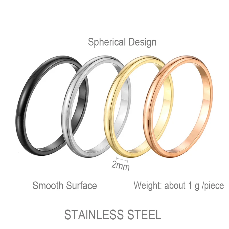 2mm Thin Rings Stainless Steel Black Rose Gold Silver Color Minimalist Ring Women Jewelry Men Love Gift Size 3 To 10 Finger Rings Fashion Rings Fashion Ring Stainless Steel Rings Metal Rings
