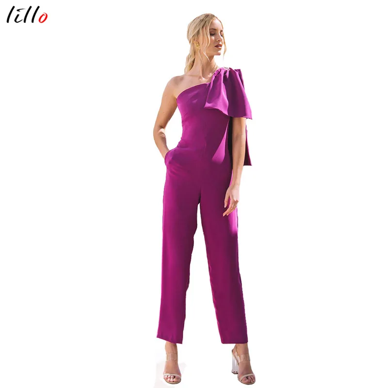 purple one shoulder jumpsuit