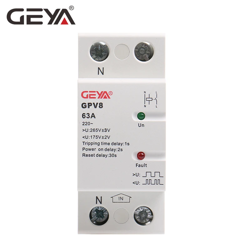 GEYA GPV8-63D Din Rail автоматическая защита от под Напряжение протектор 220 В переменного тока однофазный и трехфазный самовосстанавливающийся протектор