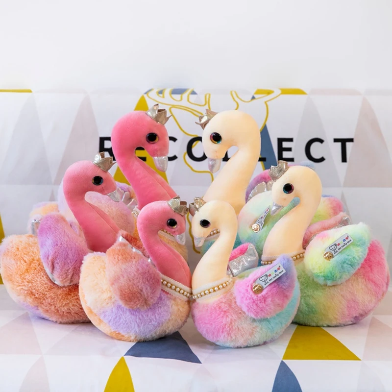 23/28/35CM Grace Crown Swan Short Plush Toy Animal Short Plush DollSoft Stuffed With Pearl Necklace Room Decoration Gift