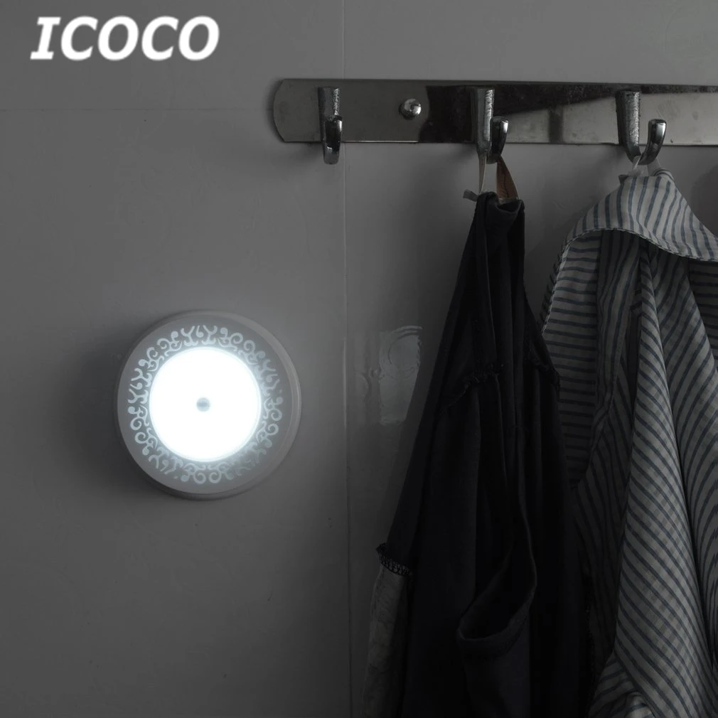 ICOCO стильный светодиодный Светильник-ночник с круглым датчиком, светильник с питанием от батареи, индукционный светильник, энергосберегающий аварийный светильник, Прямая поставка
