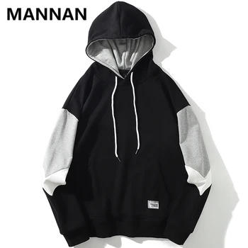 

MANNAN Spliced Black Grey Panelled Printed Front Pocket Winter Hoodie Hat Hip Hop Streetwear Sport Men Women Unisex Pullovers