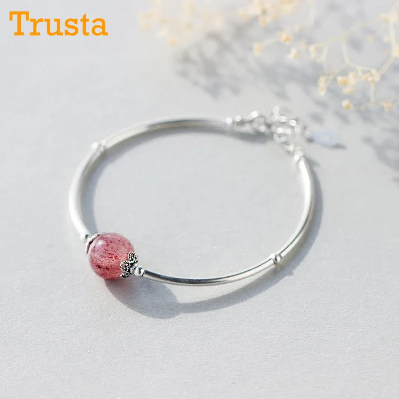 

Trusta New Design Women 100% 925 Sterling Silver Natural Pink Strawberry Crystal Bracelet Pure Silver Handmade Jewelry DS444