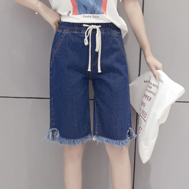Womens Straight Jean Shorts Fashion Streetwear Loose High Waist Casual Vintage Washed Blue Plus Size Denim Shorts