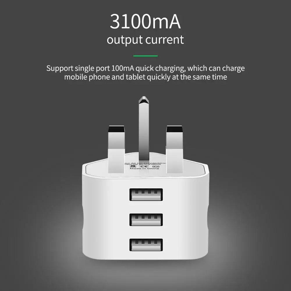 Универсальное сетевое зарядное устройство KOOYUTA с 3 USB портами и вилкой Стандарта