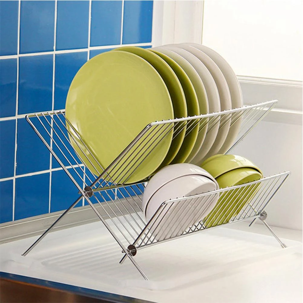 Folding X Shape Kitchen Dish Draining Board Plates Bowl Tableware Holder Dish Rack Drying Shelf Storage Rack Large Capacity,