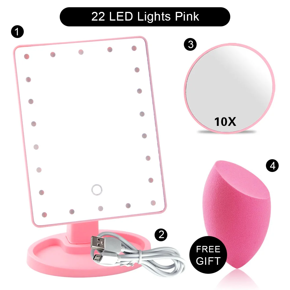 PK 22 Light Set B Сенсорный экран 22 светодиодный светильник зеркало для макияжа с косметическим увеличением 1x/2X/3X/10X гибкое зеркало косметическое регулируемое двойное питание - Цвет: PK 22 Light Set B