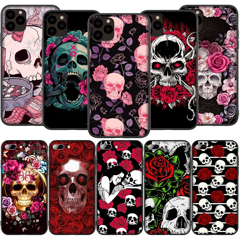 Lavaza Retro Style Flower Skull Silicone Soft Case for iPhone 12 Mini 11 Pro XS Max XR X 8 7 6 6S Plus 5 5S SE | Мобильные телефоны