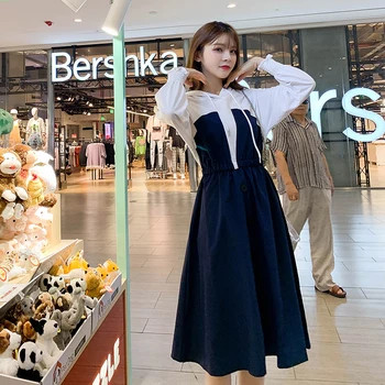 

Afei Tony Maternity New Fashion patchwork A-line Nursing Dress Pregnancy Elegant Loose Casual Breastfeeding Dress