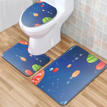 

3Pcs/set Bathroom Mat Set Toilet Rugs Colorful Painted Bathroom Carpets Set Anti Slip Shower Room Mats Flannel Bath Pad Set